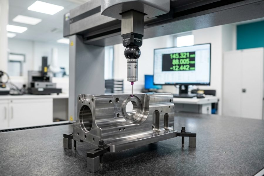 CMM probe inspecting a machined part