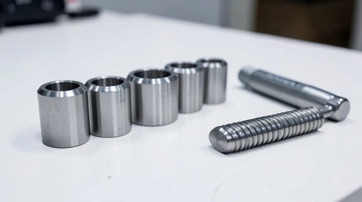 Precision turned stainless steel parts on an inspection table